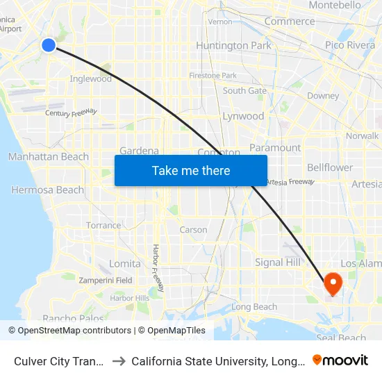 Culver City Transit Center to California State University, Long Beach (CSULB) map