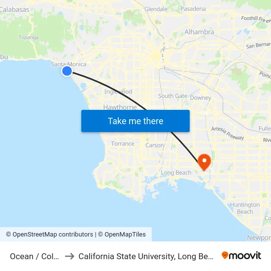 Ocean / Colorado to California State University, Long Beach (CSULB) map