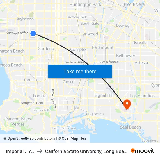 Imperial / Yukon to California State University, Long Beach (CSULB) map