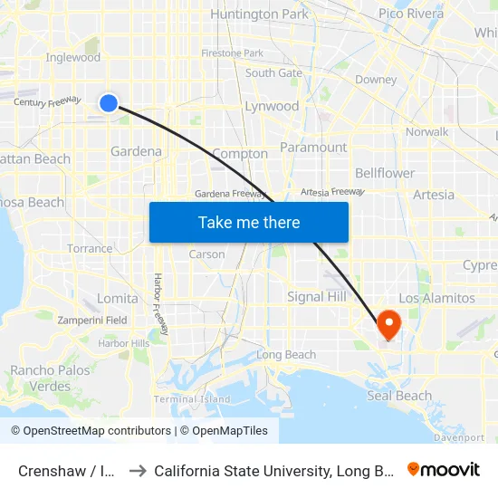 Crenshaw / Imperial to California State University, Long Beach (CSULB) map