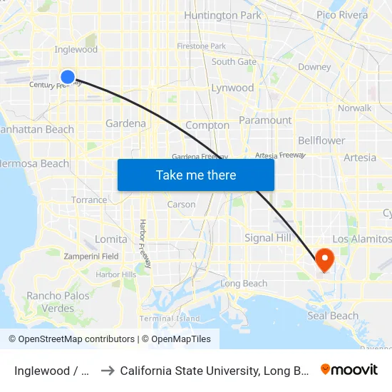 Inglewood / Lennox to California State University, Long Beach (CSULB) map