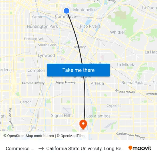 Commerce Center to California State University, Long Beach (CSULB) map
