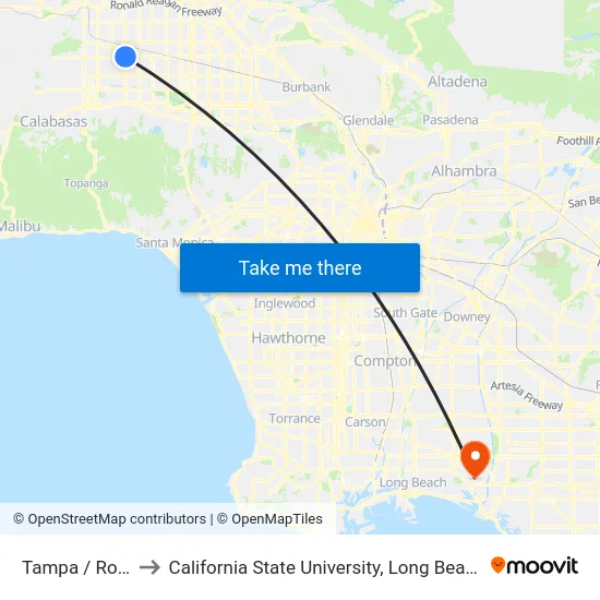 Tampa / Roscoe to California State University, Long Beach (CSULB) map