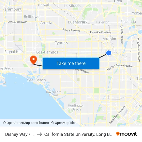 Disney Way / Harbor to California State University, Long Beach (CSULB) map