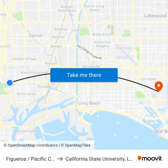 Figueroa / Pacific Coast Highway to California State University, Long Beach (CSULB) map