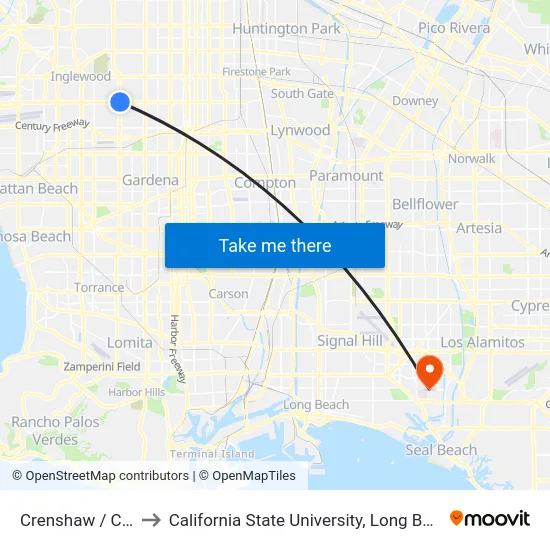 Crenshaw / Century to California State University, Long Beach (CSULB) map