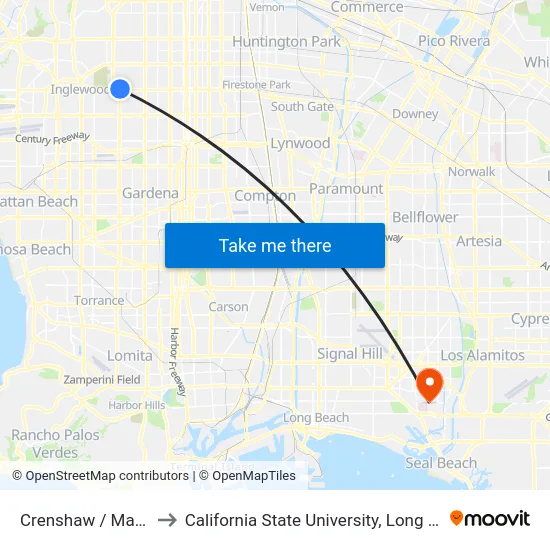 Crenshaw / Manchester to California State University, Long Beach (CSULB) map