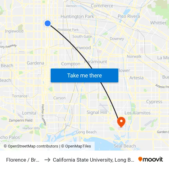 Florence / Broadway to California State University, Long Beach (CSULB) map