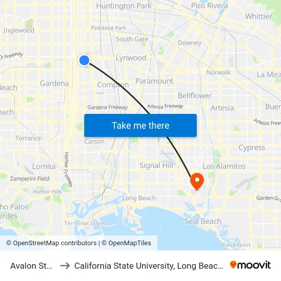 Avalon Station to California State University, Long Beach (CSULB) map