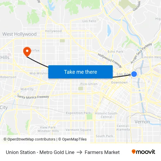 Union Station - Metro Gold Line to Farmers Market map