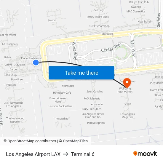 Los Angeles Airport LAX to Terminal 6 map