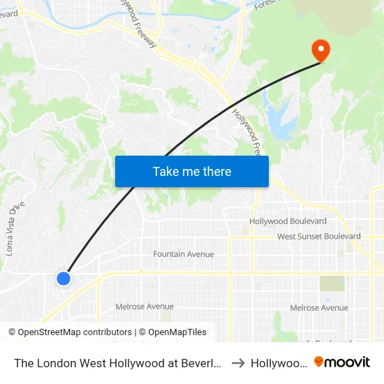 The London West Hollywood at Beverly Hills Hotel - Tesla to Hollywood Sign map