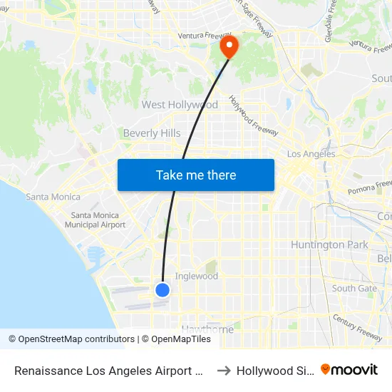 Renaissance Los Angeles Airport Hotel to Hollywood Sign map