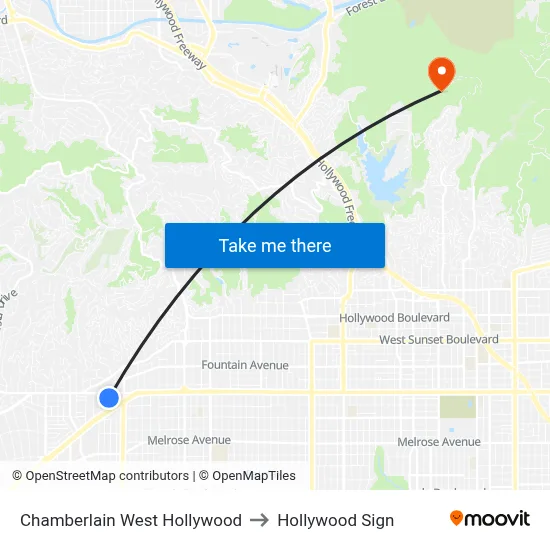 Chamberlain West Hollywood to Hollywood Sign map