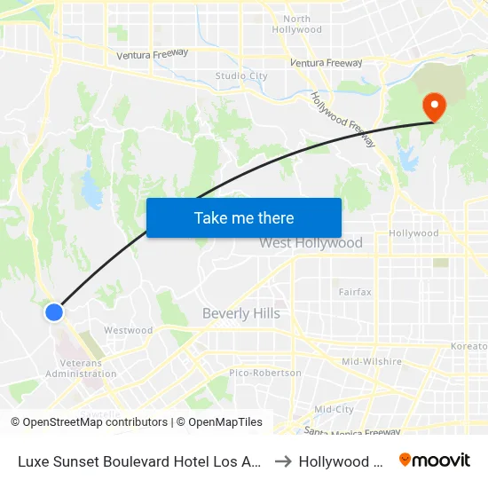 Luxe Sunset Boulevard Hotel Los Angeles to Hollywood Sign map