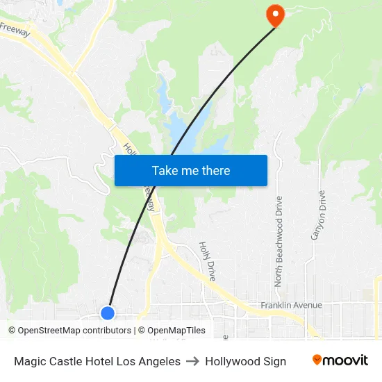 Magic Castle Hotel Los Angeles to Hollywood Sign map