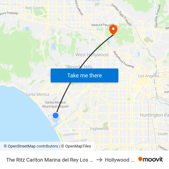 The Ritz Carlton Marina del Rey Los Angeles to Hollywood Sign map