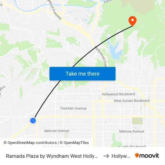 Ramada Plaza by Wyndham West Hollywood Hotel Suites Los Angeles to Hollywood Sign map