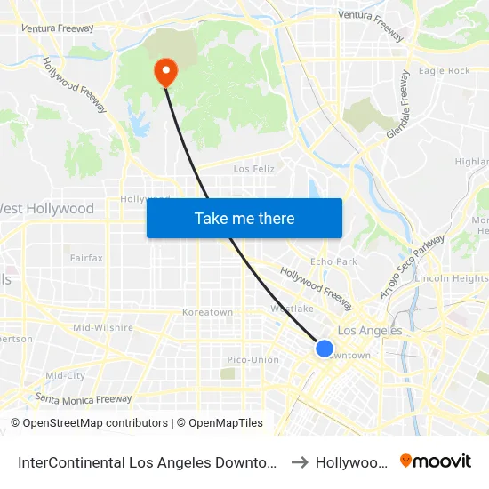 InterContinental Los Angeles Downtown an IHG Hotel to Hollywood Sign map