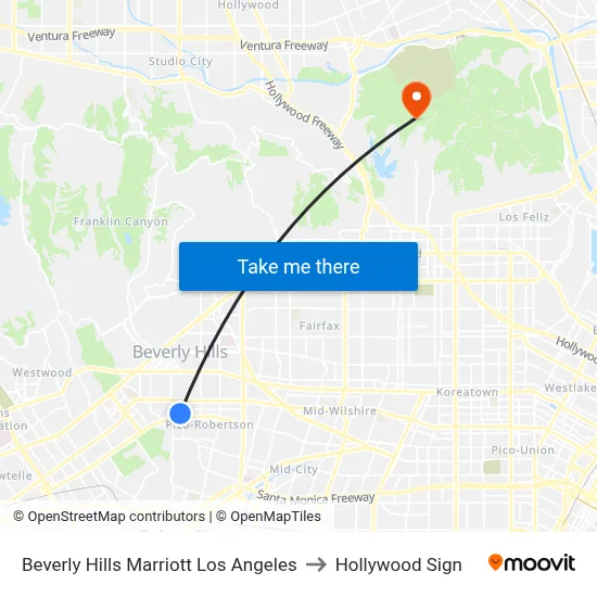 Beverly Hills Marriott Los Angeles to Hollywood Sign map
