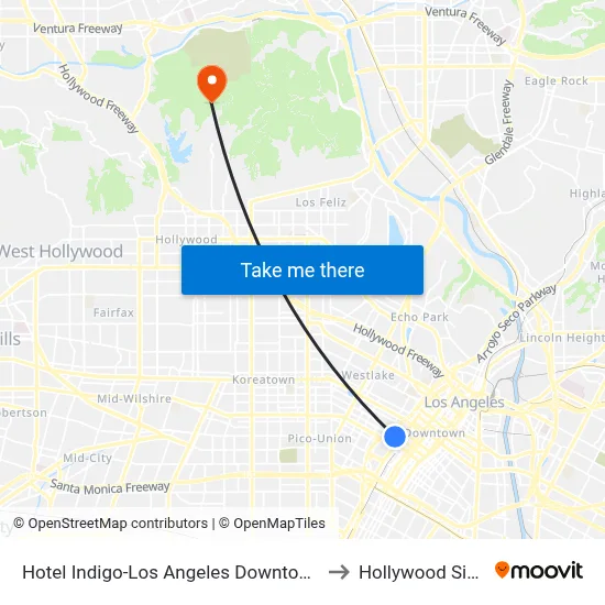 Hotel Indigo-Los Angeles Downtown to Hollywood Sign map