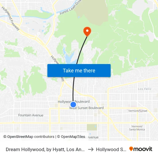 Dream Hollywood, by Hyatt, Los Angeles to Hollywood Sign map