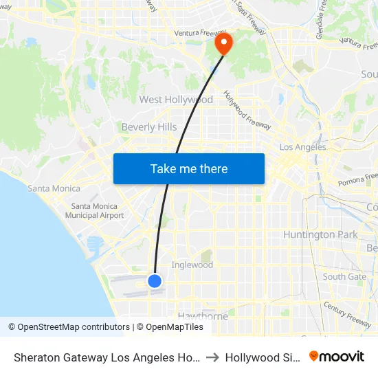 Sheraton Gateway Los Angeles Hotel to Hollywood Sign map