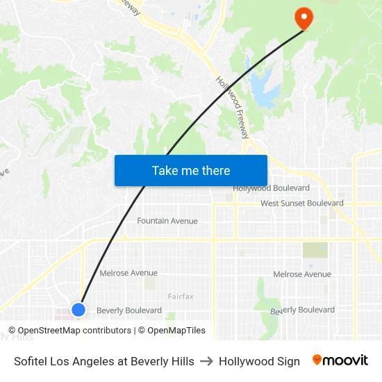 Sofitel Los Angeles at Beverly Hills to Hollywood Sign map
