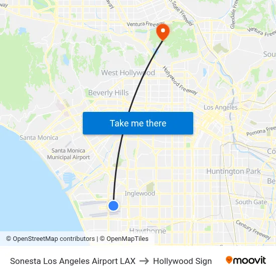 Sonesta Los Angeles Airport LAX to Hollywood Sign map