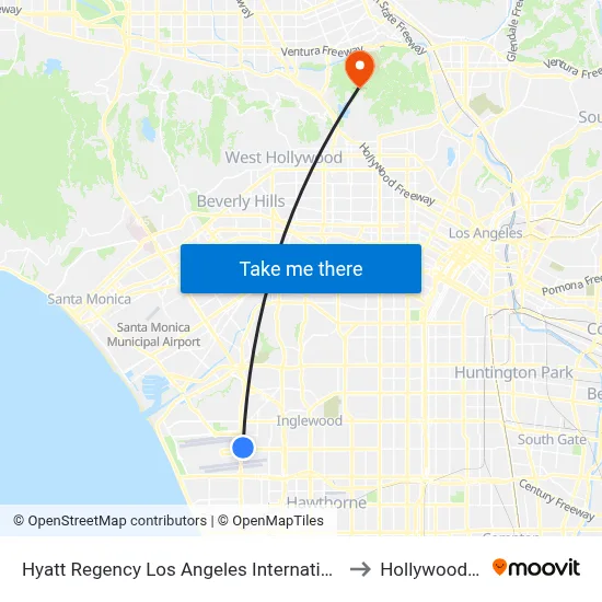 Hyatt Regency Los Angeles International Airport to Hollywood Sign map