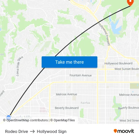 Rodeo Drive to Hollywood Sign map