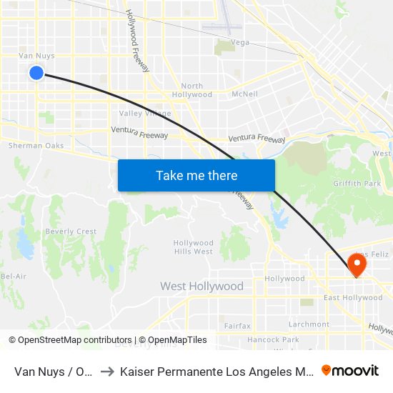 Van Nuys / Orange Line to Kaiser Permanente Los Angeles Medical Center Hospital map