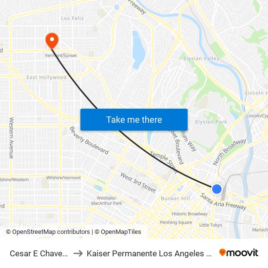 Cesar E Chavez / Alameda to Kaiser Permanente Los Angeles Medical Center Hospital map