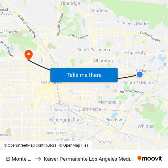 El Monte Station to Kaiser Permanente Los Angeles Medical Center Hospital map