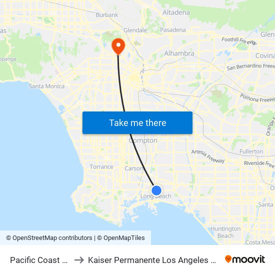 Pacific Coast Hwy Station to Kaiser Permanente Los Angeles Medical Center Hospital map