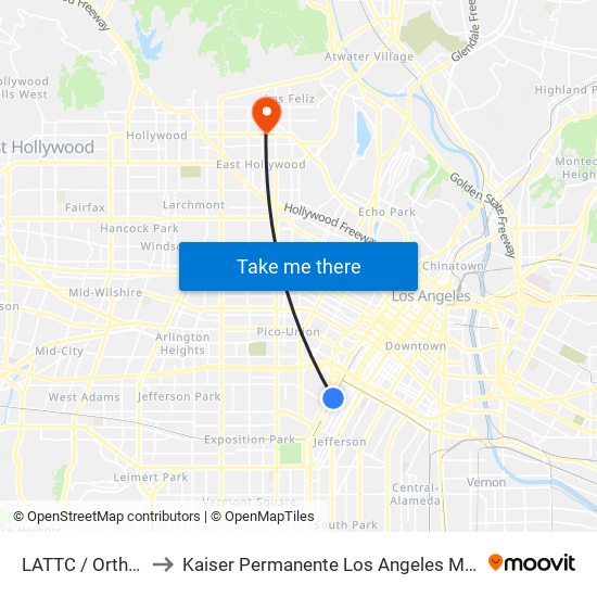 LATTC / Ortho Institute to Kaiser Permanente Los Angeles Medical Center Hospital map