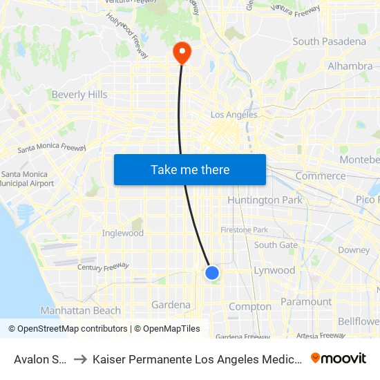 Avalon Station to Kaiser Permanente Los Angeles Medical Center Hospital map