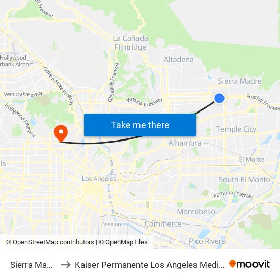 Sierra Madre Villa to Kaiser Permanente Los Angeles Medical Center Hospital map