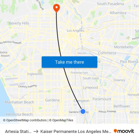 Artesia Station Bay 3 to Kaiser Permanente Los Angeles Medical Center Hospital map
