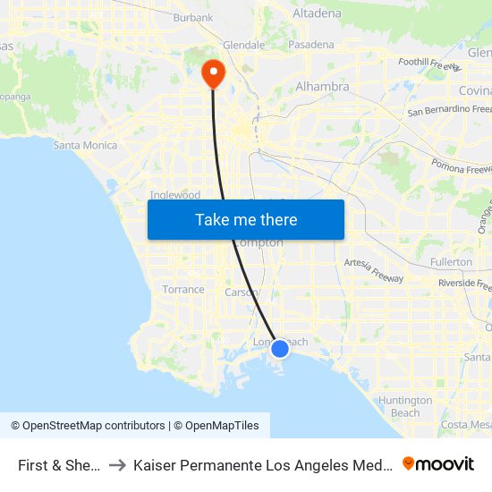 First & Shelter C N to Kaiser Permanente Los Angeles Medical Center Hospital map