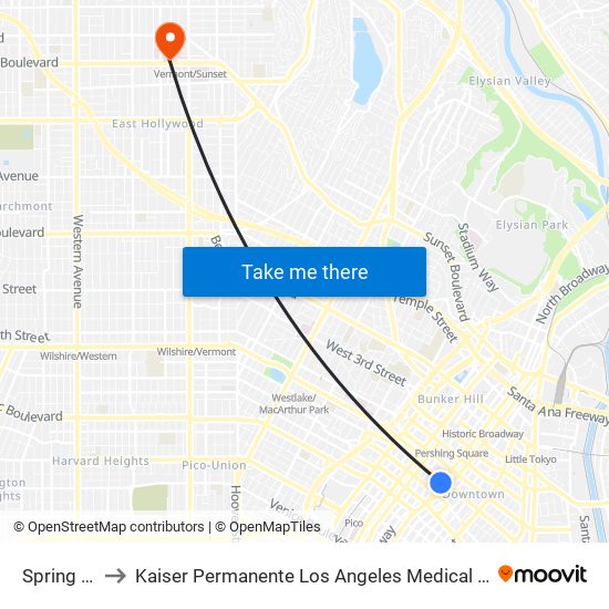 Spring / 7th to Kaiser Permanente Los Angeles Medical Center Hospital map