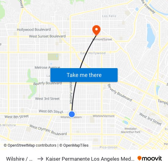 Wilshire / Western to Kaiser Permanente Los Angeles Medical Center Hospital map