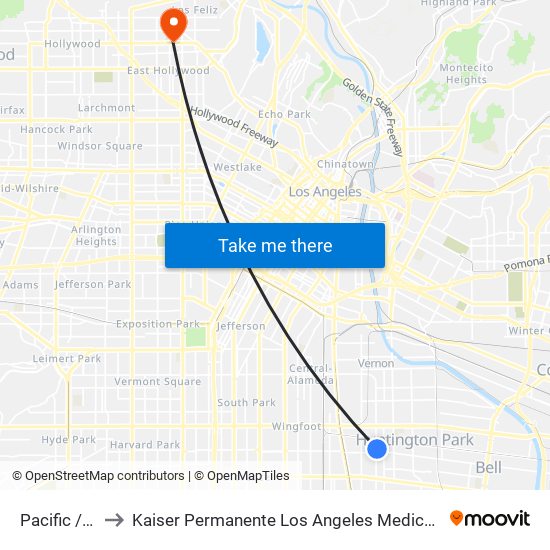 Pacific / Gage to Kaiser Permanente Los Angeles Medical Center Hospital map