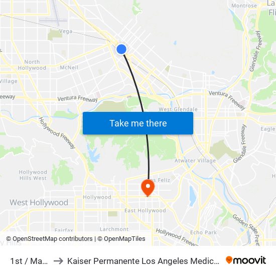 1st / Magnolia to Kaiser Permanente Los Angeles Medical Center Hospital map