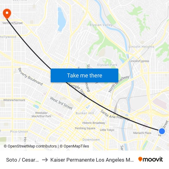 Soto / Cesar E Chavez to Kaiser Permanente Los Angeles Medical Center Hospital map