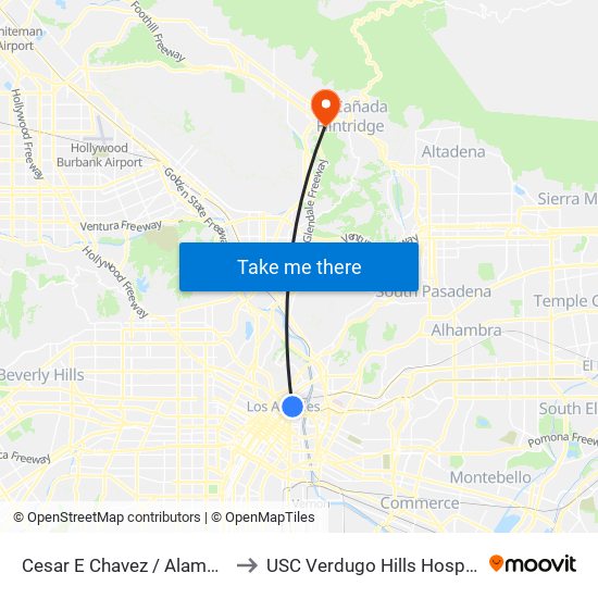 Cesar E Chavez / Alameda to USC Verdugo Hills Hospital map
