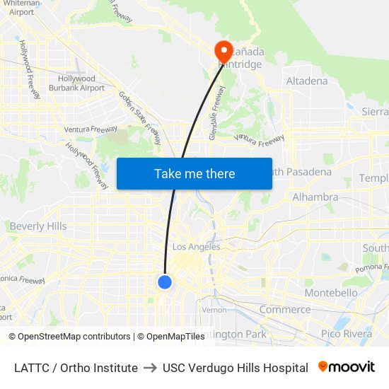 LATTC / Ortho Institute to USC Verdugo Hills Hospital map