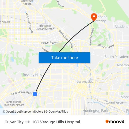Culver City to USC Verdugo Hills Hospital map
