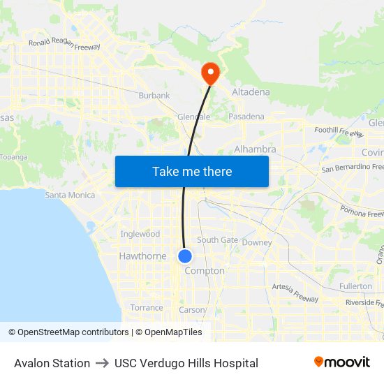 Avalon Station to USC Verdugo Hills Hospital map