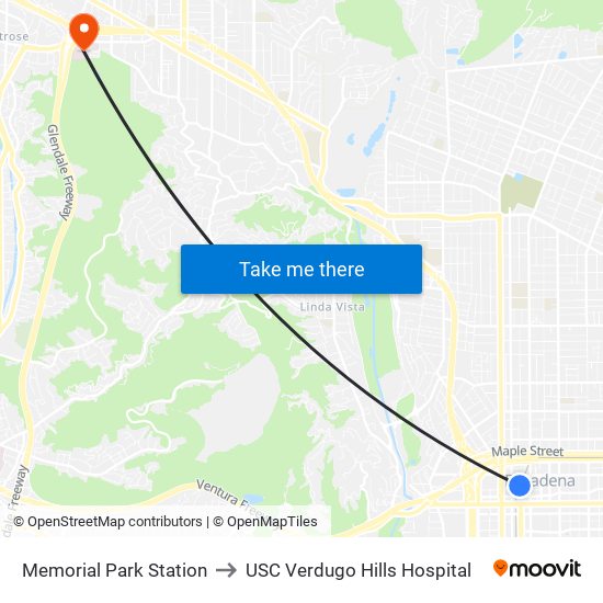 Memorial Park Station to USC Verdugo Hills Hospital map